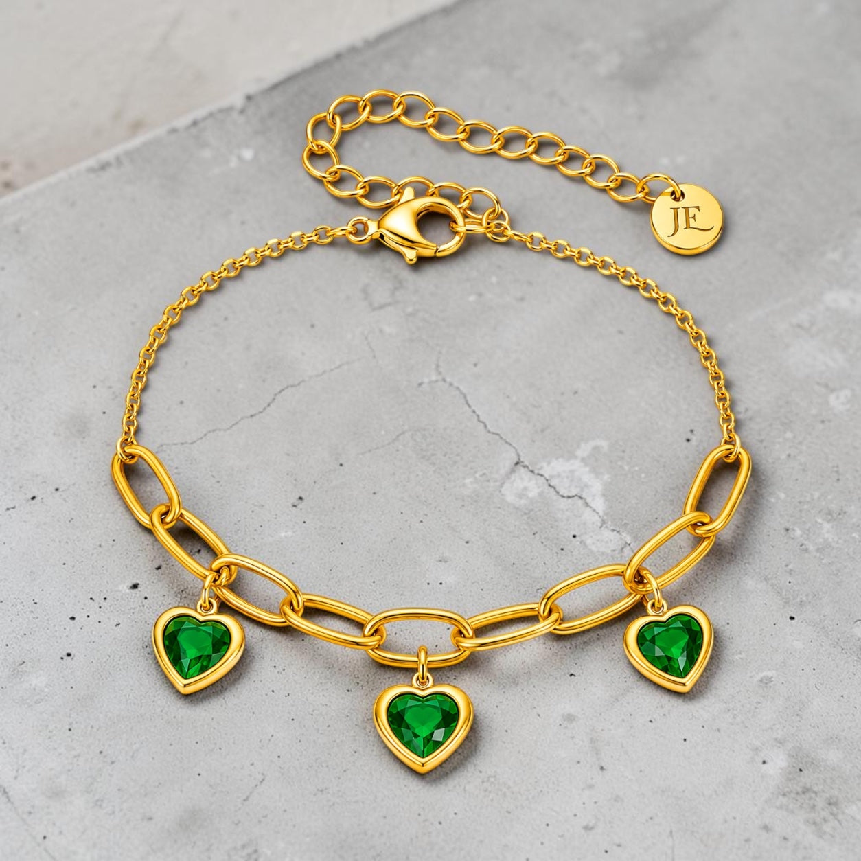 Emerald Heart Charm Bracelet