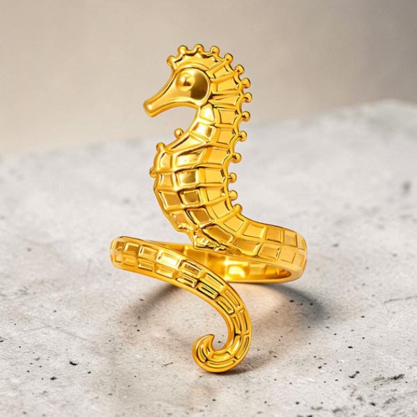 Golden Seahorse Ring
