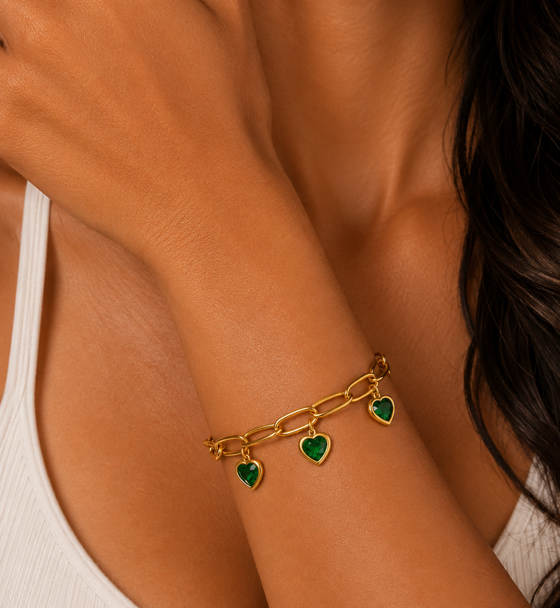 Emerald Heart Charm Bracelet