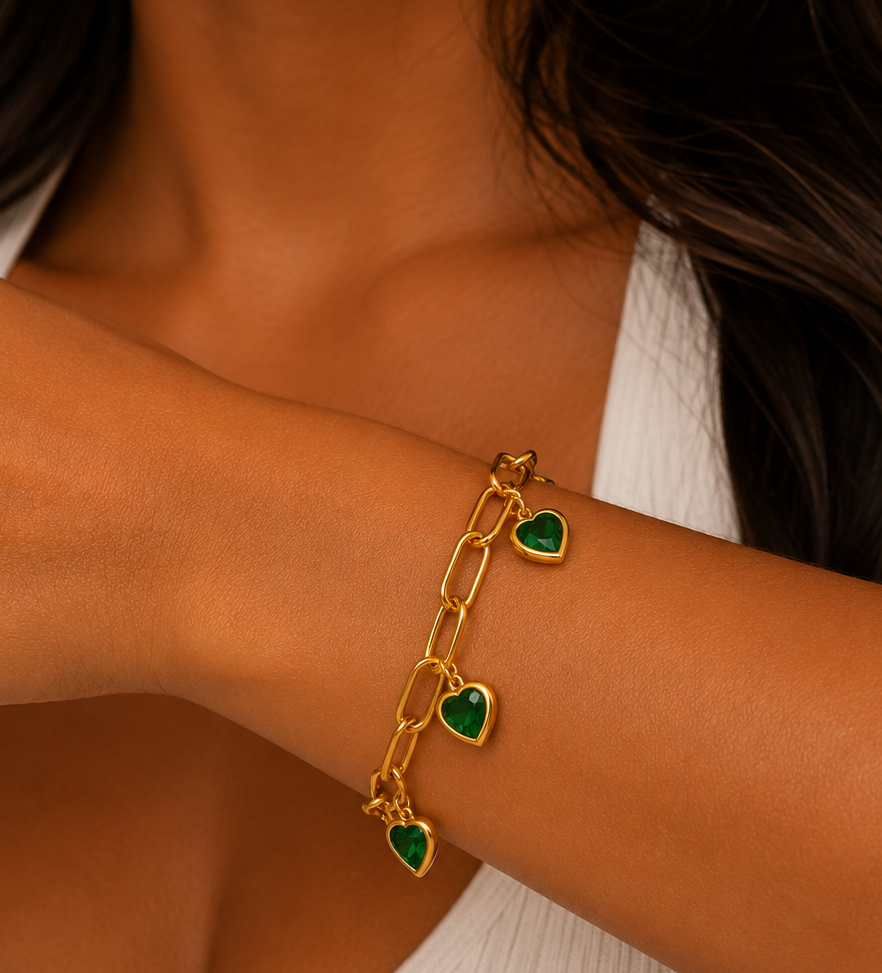 Emerald Heart Charm Bracelet