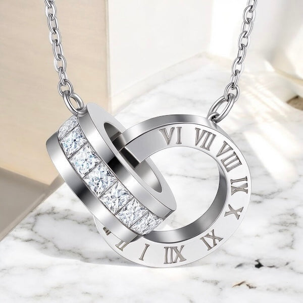 Interlocking Roman Ring Pendant Necklace