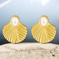 Golden Shell Pearl Earrings
